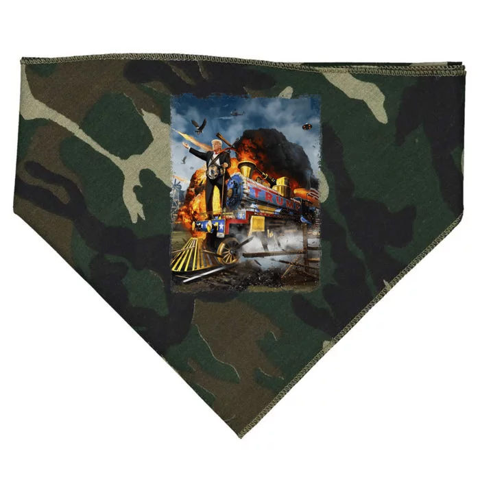 All Aboard The Trump Train Funny Donald Trump 2024 Election USA-Made Doggie Bandana