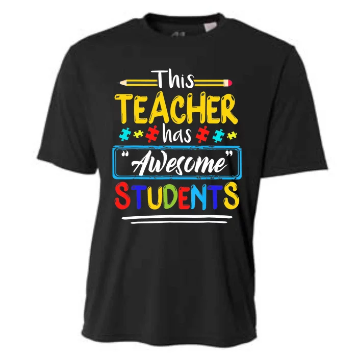 Autism Awareness THIS Teacher HAS AWESOME STUDENTS Puzzle Cooling Performance Crew T-Shirt