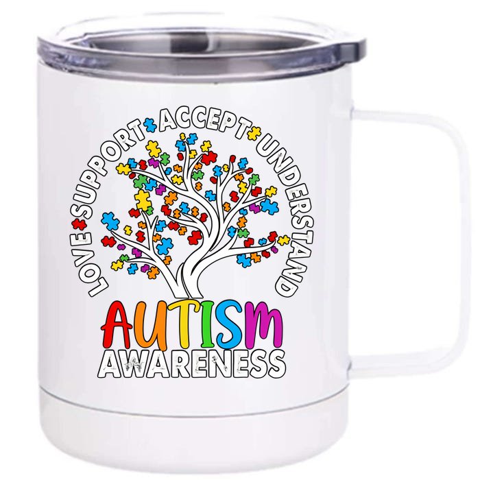 Autism Awareness Tree Love Support Accept Understand Front & Back 12oz Stainless Steel Tumbler Cup