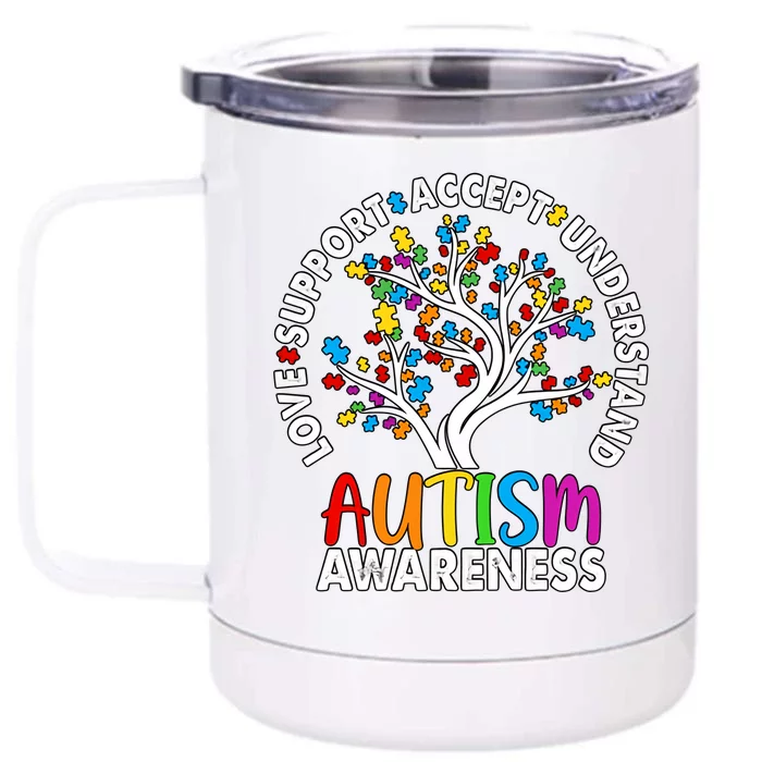 Autism Awareness Tree Love Support Accept Understand Front & Back 12oz Stainless Steel Tumbler Cup