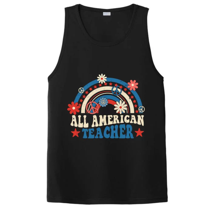 All American Teacher Rainbow Usa Teacher 4th Of July Us Flag Gift Performance Tank