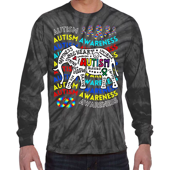 Autism Awareness Teacher Autism Moms And Dads Elephant Tie-Dye Long Sleeve Shirt