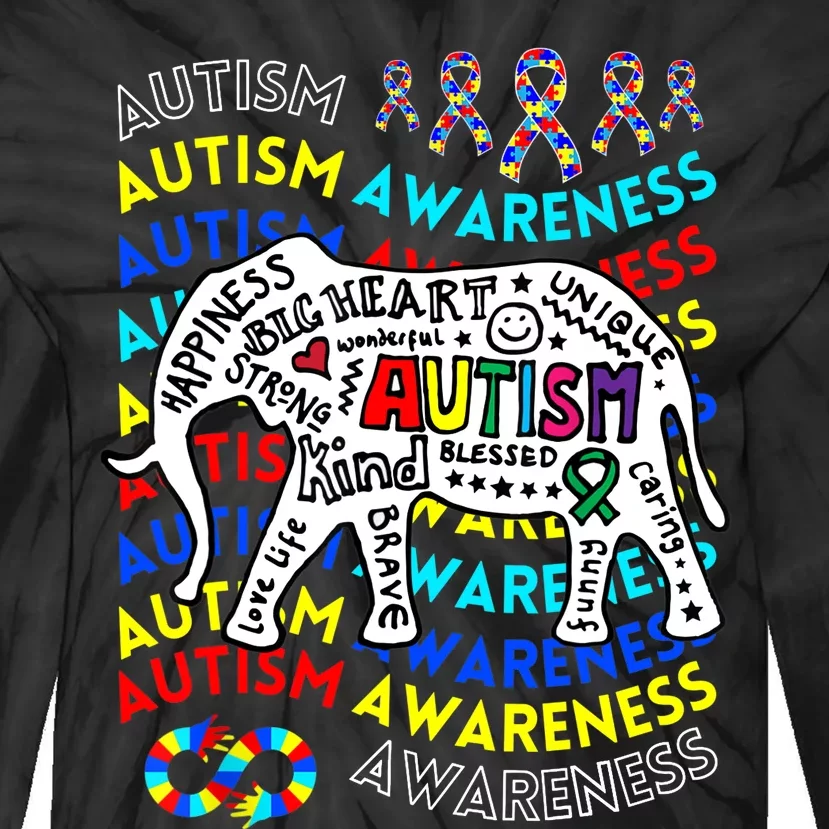 Autism Awareness Teacher Autism Moms And Dads Elephant Tie-Dye Long Sleeve Shirt