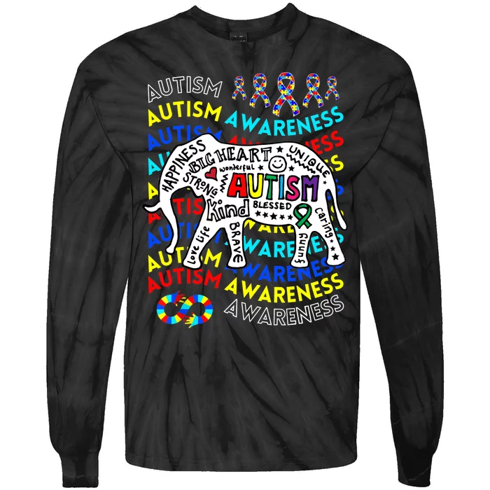 Autism Awareness Teacher Autism Moms And Dads Elephant Tie-Dye Long Sleeve Shirt