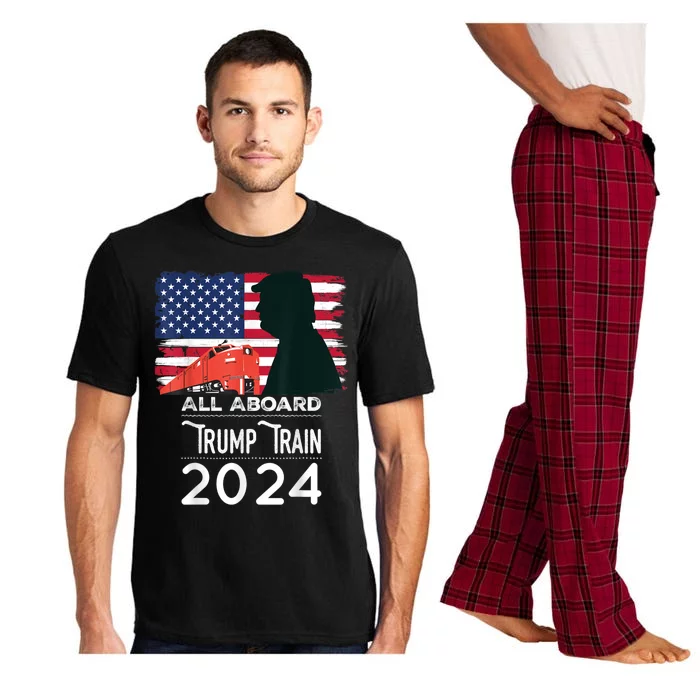 All Aboard Trump Train 2024 Vintage American Flag Pajama Set