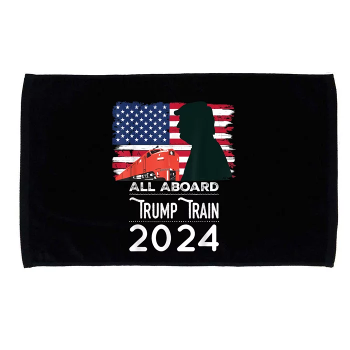 All Aboard Trump Train 2024 Vintage American Flag Microfiber Hand Towel