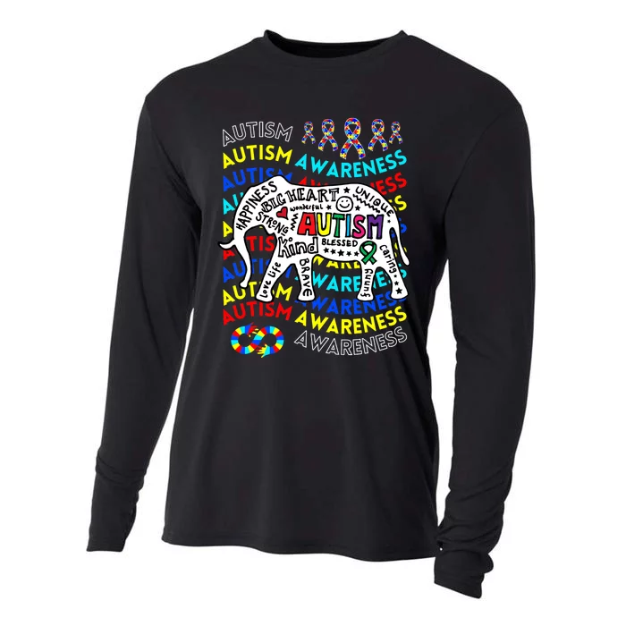 Autism Awareness Teacher Autism Moms And Dads Elephant Cooling Performance Long Sleeve Crew