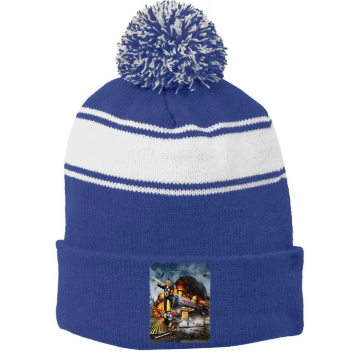 All Aboard The Trump Train Funny Donald Trump Stripe Pom Pom Beanie