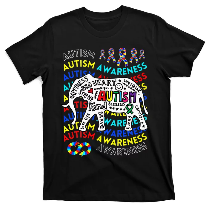 Autism Awareness Teacher Autism Moms and Dads Elephant T-Shirt