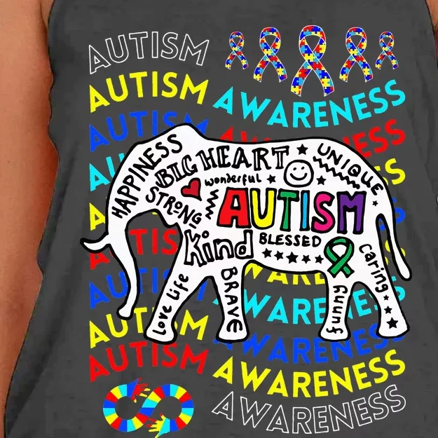 Autism Awareness Teacher Autism Moms and Dads Elephant Women's Knotted Racerback Tank