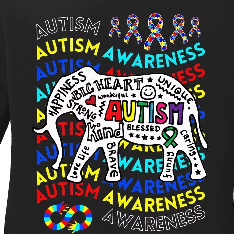 Autism Awareness Teacher Autism Moms and Dads Elephant Ladies Long Sleeve Shirt