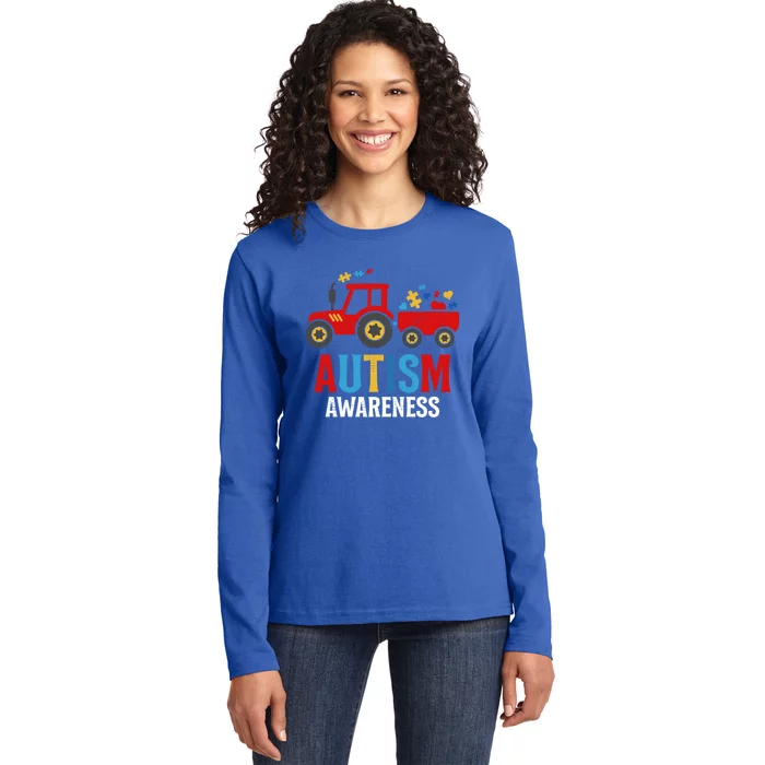 Autistic Autism Train Tractor Great Gift Ladies Long Sleeve Shirt