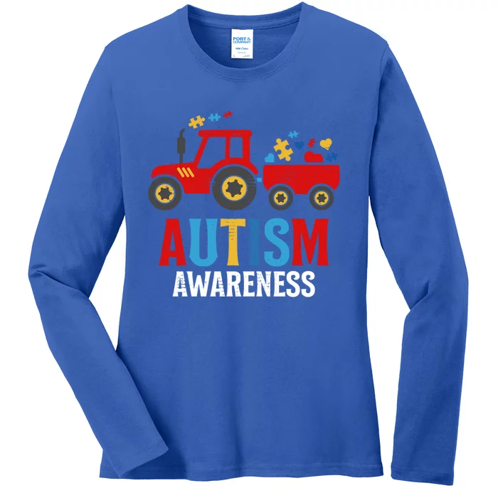 Autistic Autism Train Tractor Great Gift Ladies Long Sleeve Shirt