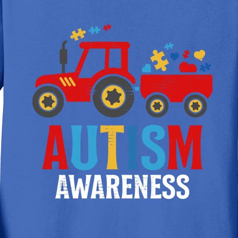 Autistic Autism Train Tractor Great Gift Kids Long Sleeve Shirt