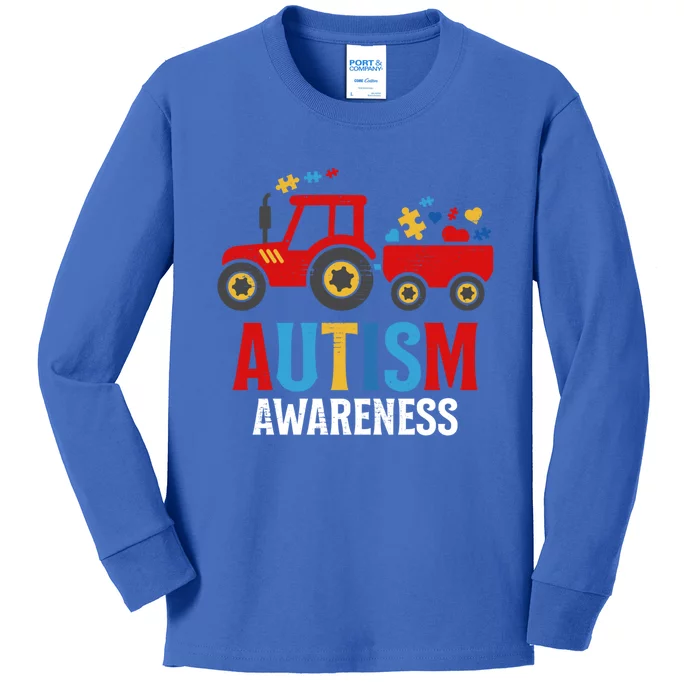 Autistic Autism Train Tractor Great Gift Kids Long Sleeve Shirt