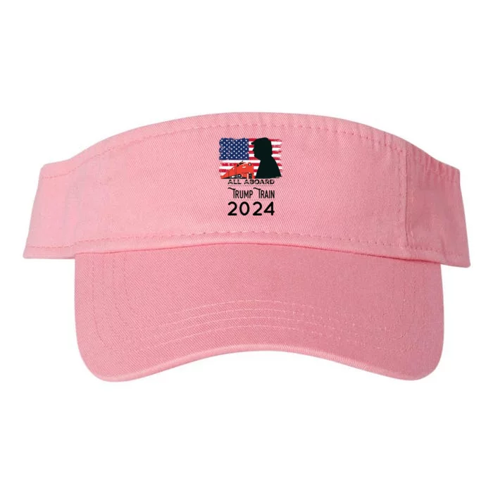 All Aboard Trump Train 2024 Vintage American Flag Apparel Valucap Bio-Washed Visor