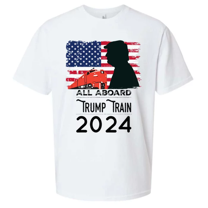 All Aboard Trump Train 2024 Vintage American Flag Apparel Sueded Cloud Jersey T-Shirt