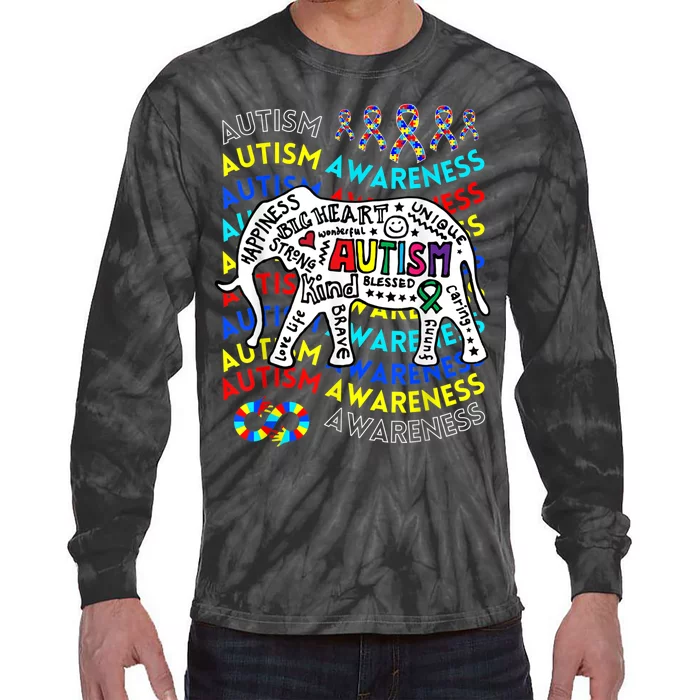 Autism Awareness Teacher Autism Moms and Dads Elephant Tie-Dye Long Sleeve Shirt