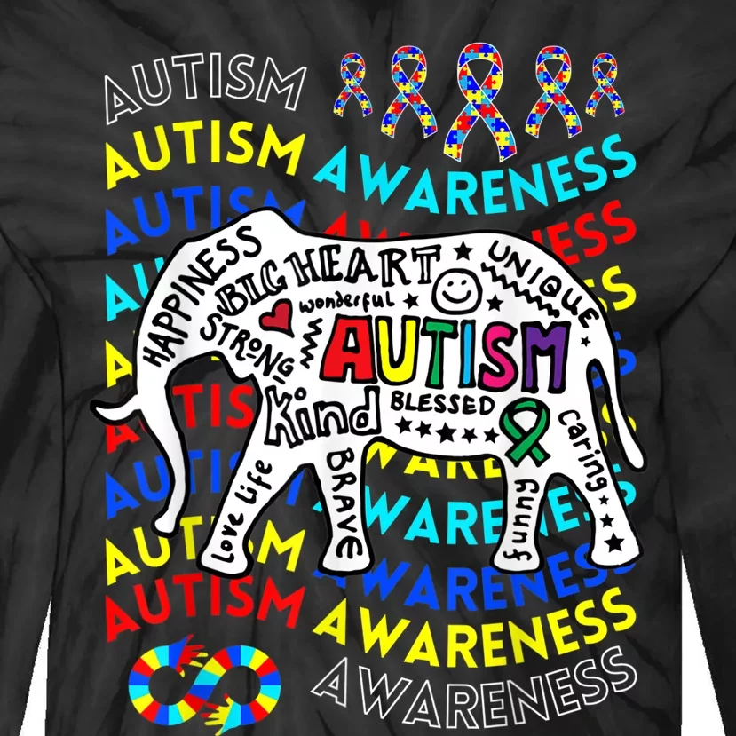 Autism Awareness Teacher Autism Moms and Dads Elephant Tie-Dye Long Sleeve Shirt