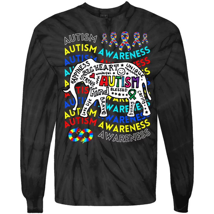 Autism Awareness Teacher Autism Moms and Dads Elephant Tie-Dye Long Sleeve Shirt