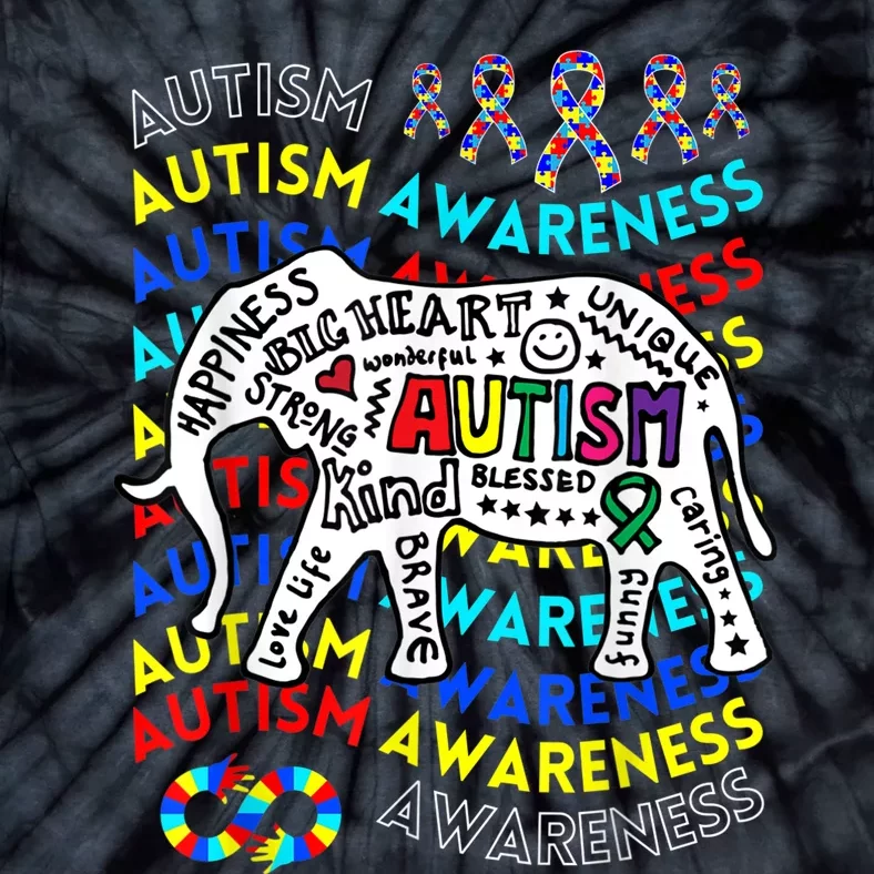 Autism Awareness Teacher Autism Moms and Dads Elephant Tie-Dye T-Shirt