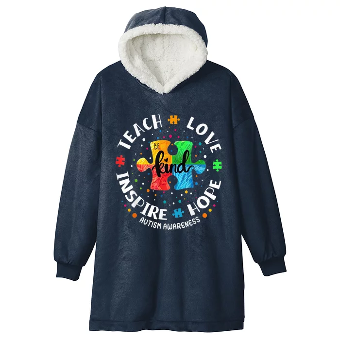 Autism Awareness Teacher Shirt Teach Hope Love Inspire Hooded Wearable Blanket