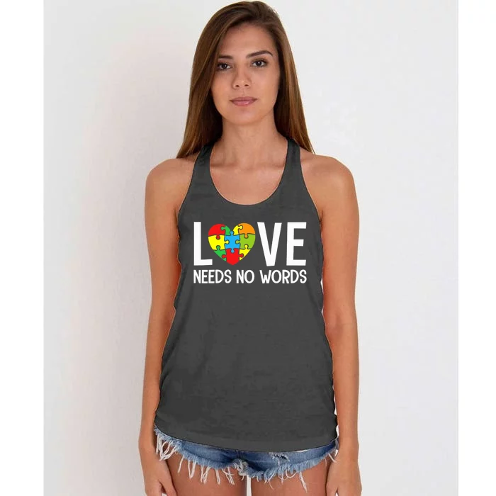 Autism Awareness Teacher Shirt Love Needs No Word Special Ed Women's Knotted Racerback Tank