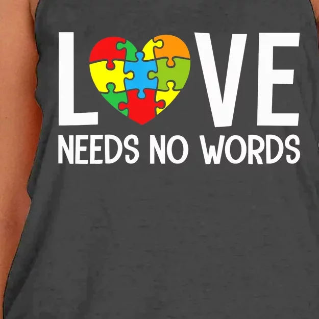 Autism Awareness Teacher Shirt Love Needs No Word Special Ed Women's Knotted Racerback Tank