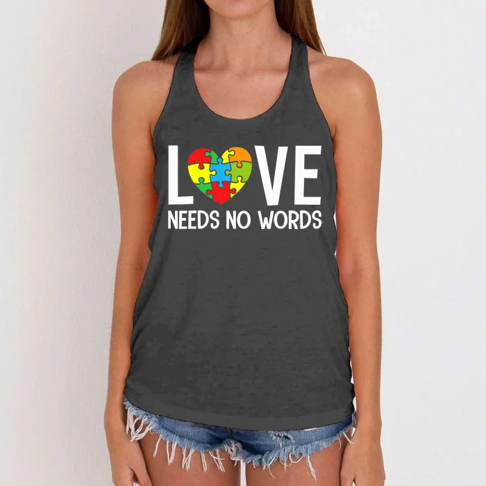 Autism Awareness Teacher Shirt Love Needs No Word Special Ed Women's Knotted Racerback Tank