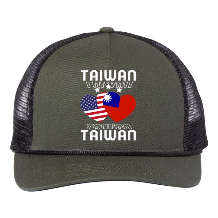 America And Taiwan Taiwanese American Flag Dual Nationality Cool Gift Retro Rope Trucker Hat Cap