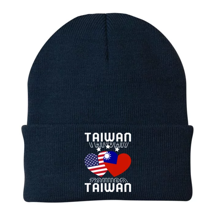 America And Taiwan Taiwanese American Flag Dual Nationality Cool Gift Knit Cap Winter Beanie