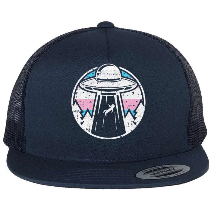 Alien Abduction Transg Pride Lgbtq Gaylien Transg Ufo Flat Bill Trucker Hat