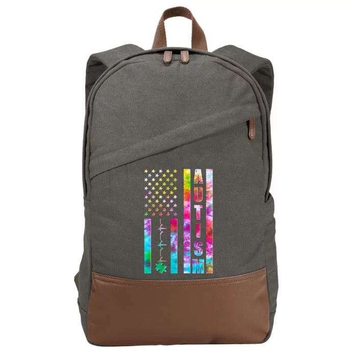 Autism Awareness Tie Dye USA American Flag Cotton Canvas Backpack