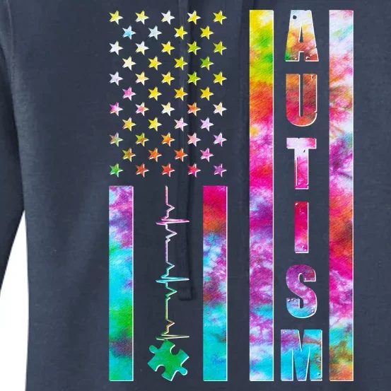 Autism Awareness Tie Dye USA American Flag Women's Pullover Hoodie