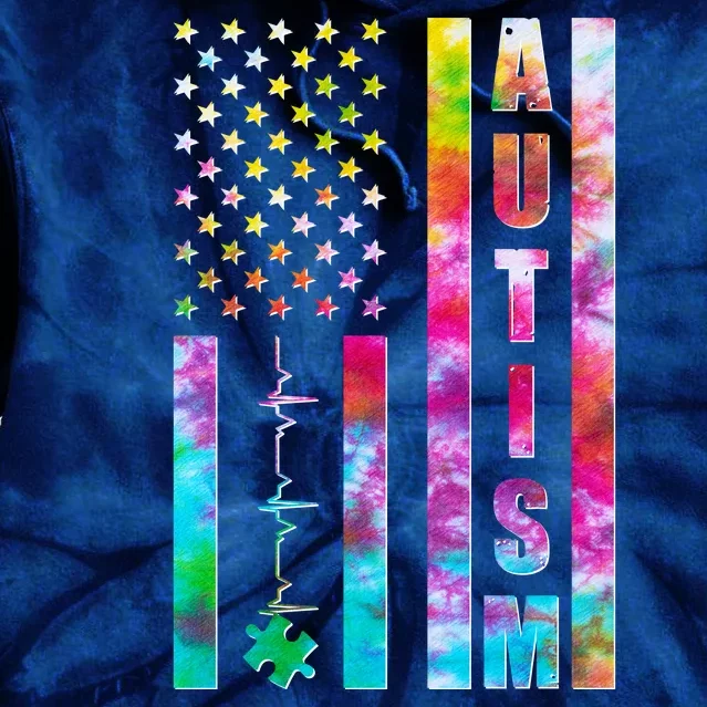 Autism Awareness Tie Dye USA American Flag Tie Dye Hoodie