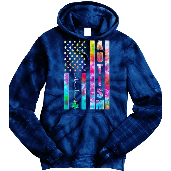 Autism Awareness Tie Dye USA American Flag Tie Dye Hoodie