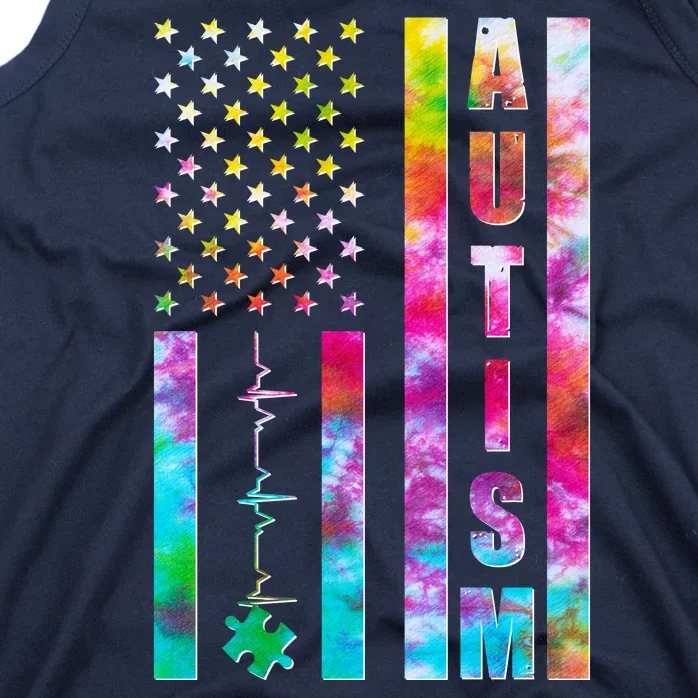 Autism Awareness Tie Dye USA American Flag Tank Top