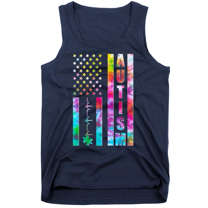 Autism Awareness Tie Dye USA American Flag Tank Top