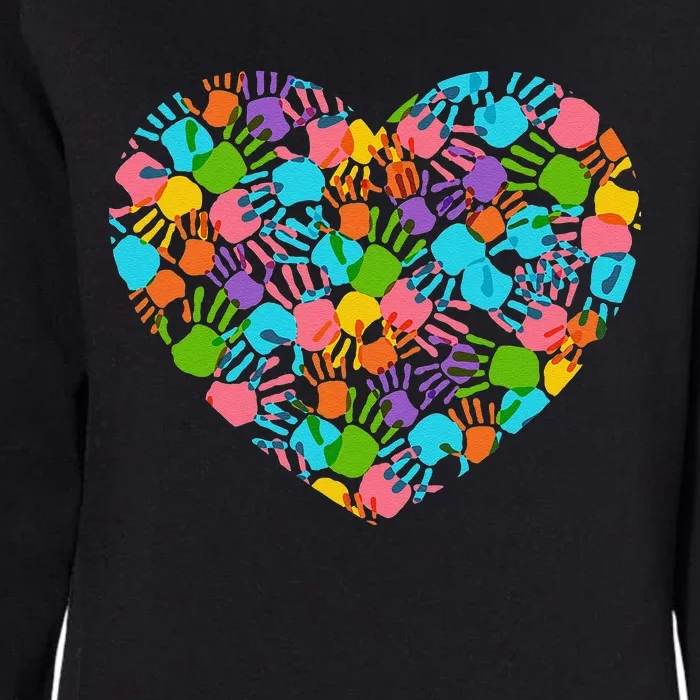 Autism Awareness Teacher Hand Print Heart Love Tee Womens California Wash Sweatshirt