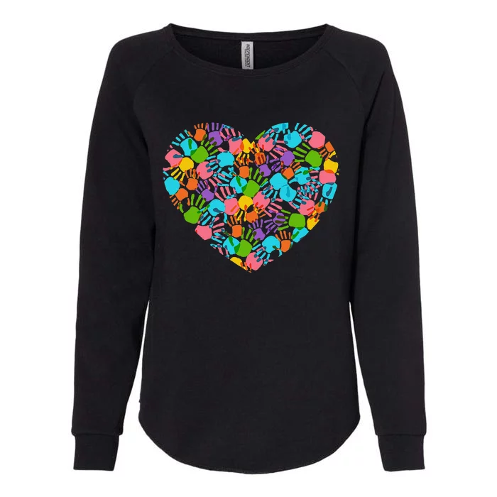 Autism Awareness Teacher Hand Print Heart Love Tee Womens California Wash Sweatshirt