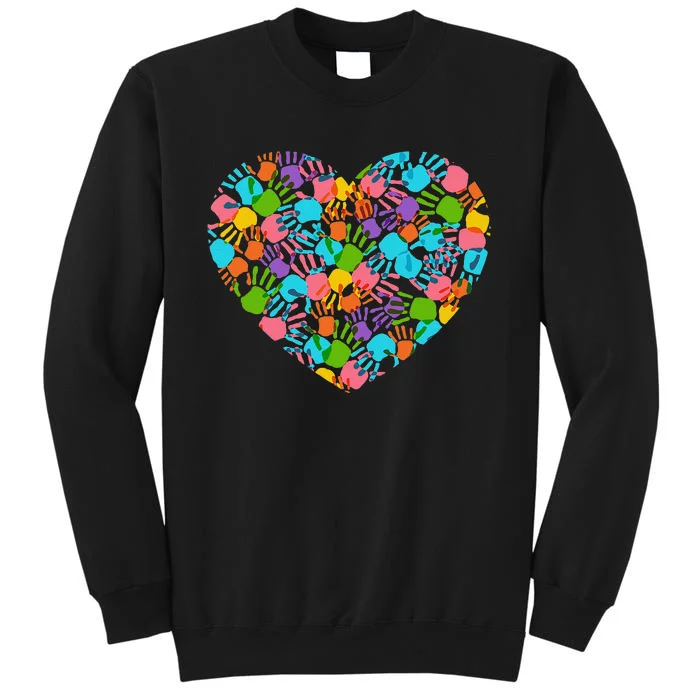 Autism Awareness Teacher Hand Print Heart Love Tee Tall Sweatshirt