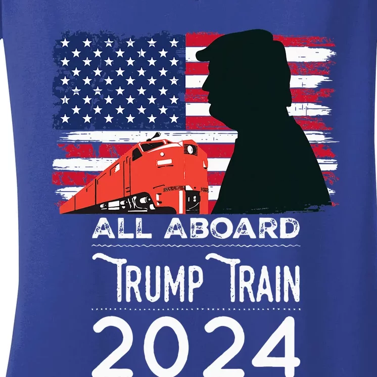 All Aboard Trump Train 2024 American Flag Women's V-Neck T-Shirt