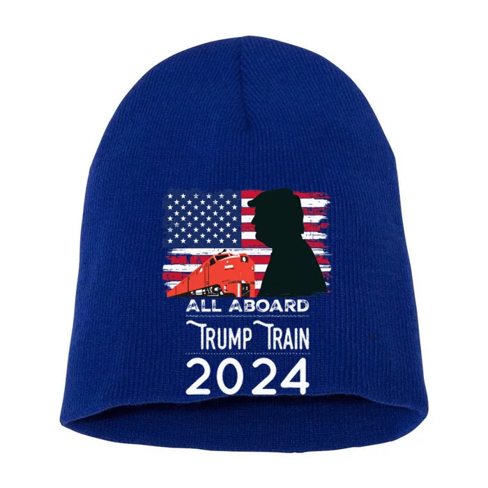 All Aboard Trump Train 2024 American Flag Short Acrylic Beanie