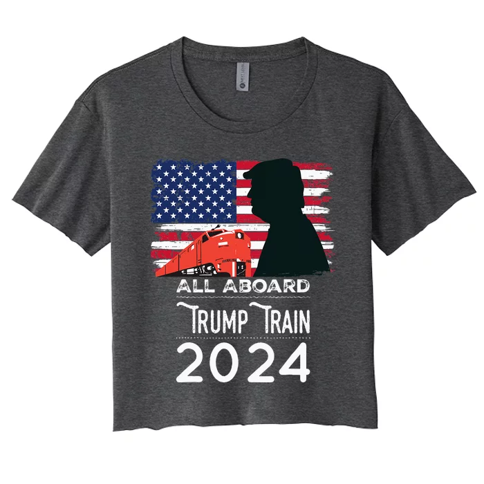 All Aboard Trump Train 2024 American Flag Women's Crop Top Tee