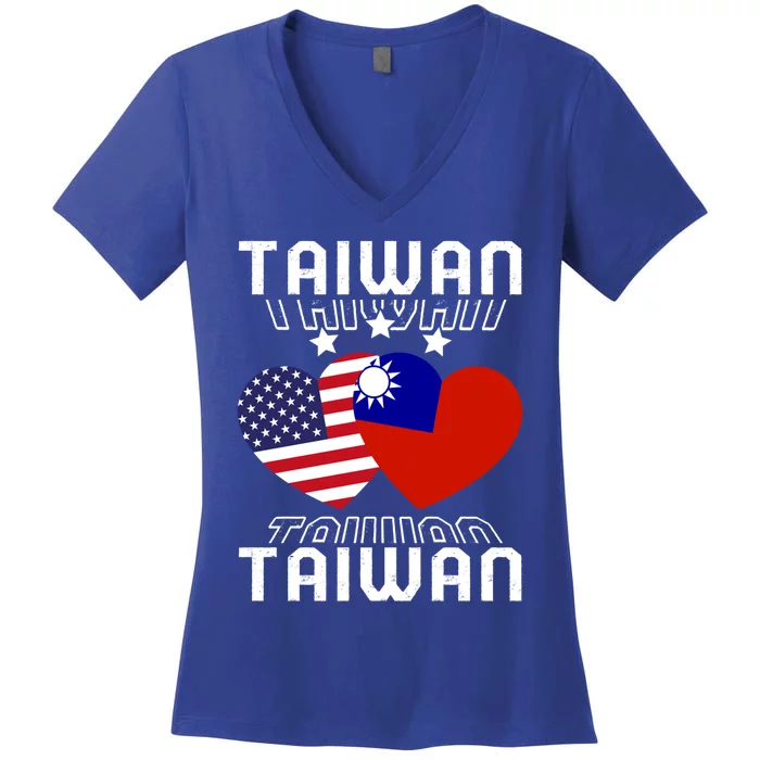 America And Taiwan Taiwanese American Flag Dual Nationality Cool Gift Women's V-Neck T-Shirt