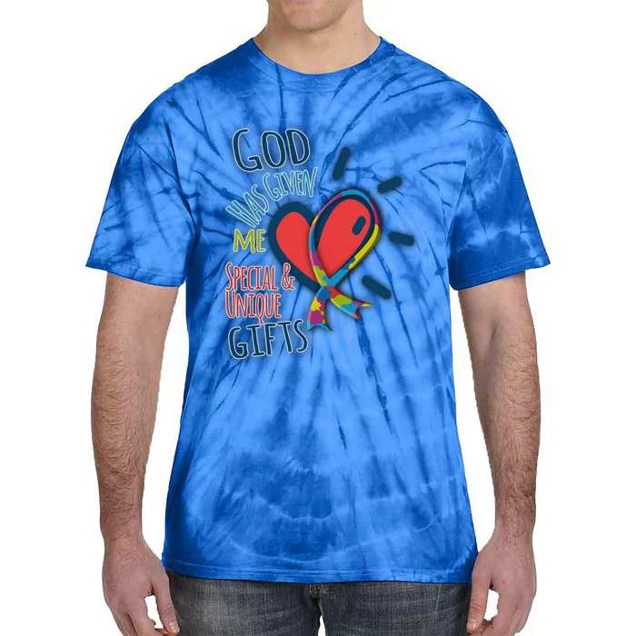 Autism Awareness Unique Funny Gift Heart And Ribbon Design Gift Tie-Dye T-Shirt