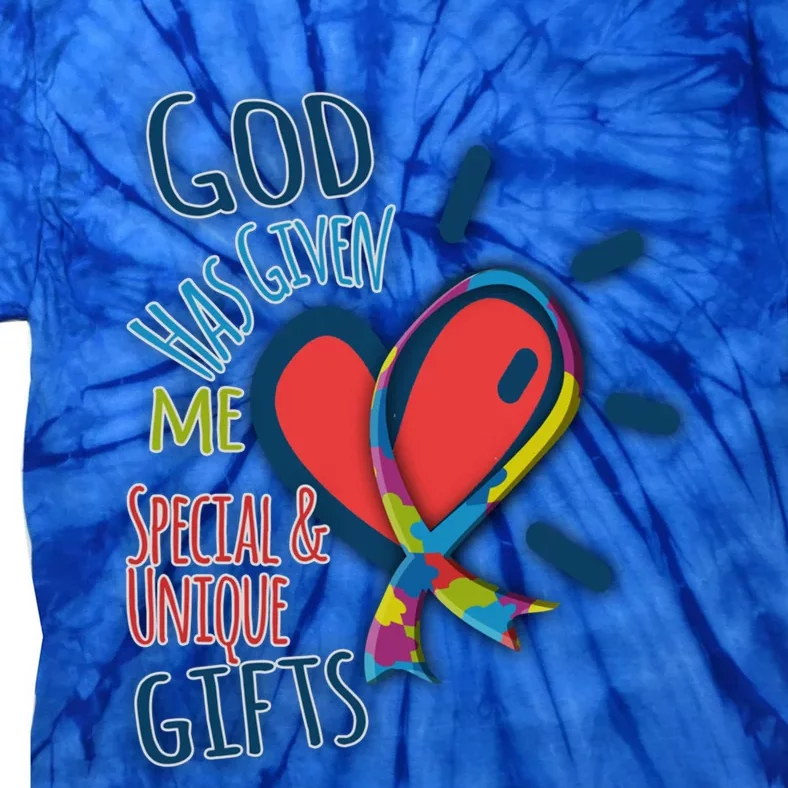 Autism Awareness Unique Funny Gift Heart And Ribbon Design Gift Tie-Dye T-Shirt