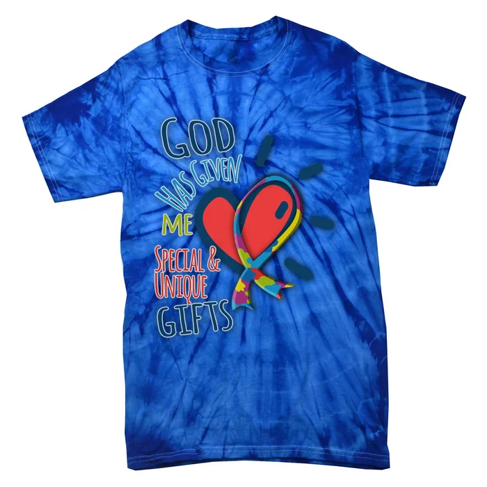 Autism Awareness Unique Funny Gift Heart And Ribbon Design Gift Tie-Dye T-Shirt