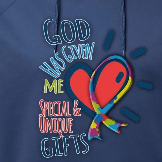 Autism Awareness Unique Funny Gift Heart And Ribbon Design Gift Performance Fleece Hoodie