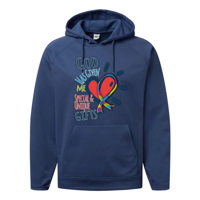 Autism Awareness Unique Funny Gift Heart And Ribbon Design Gift Performance Fleece Hoodie